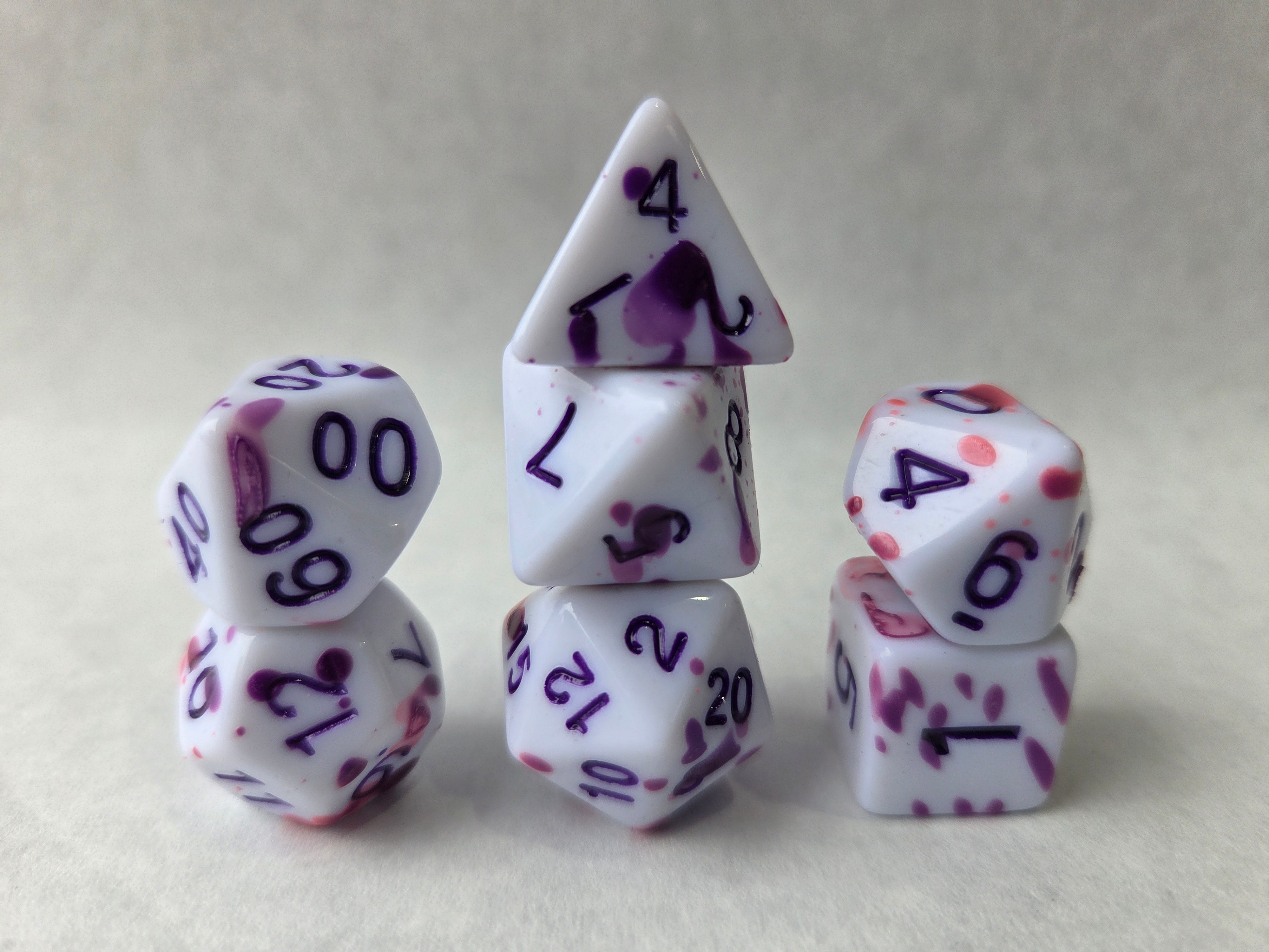 Gauguin 7pc Dice Set for TTRPG inked in Purple